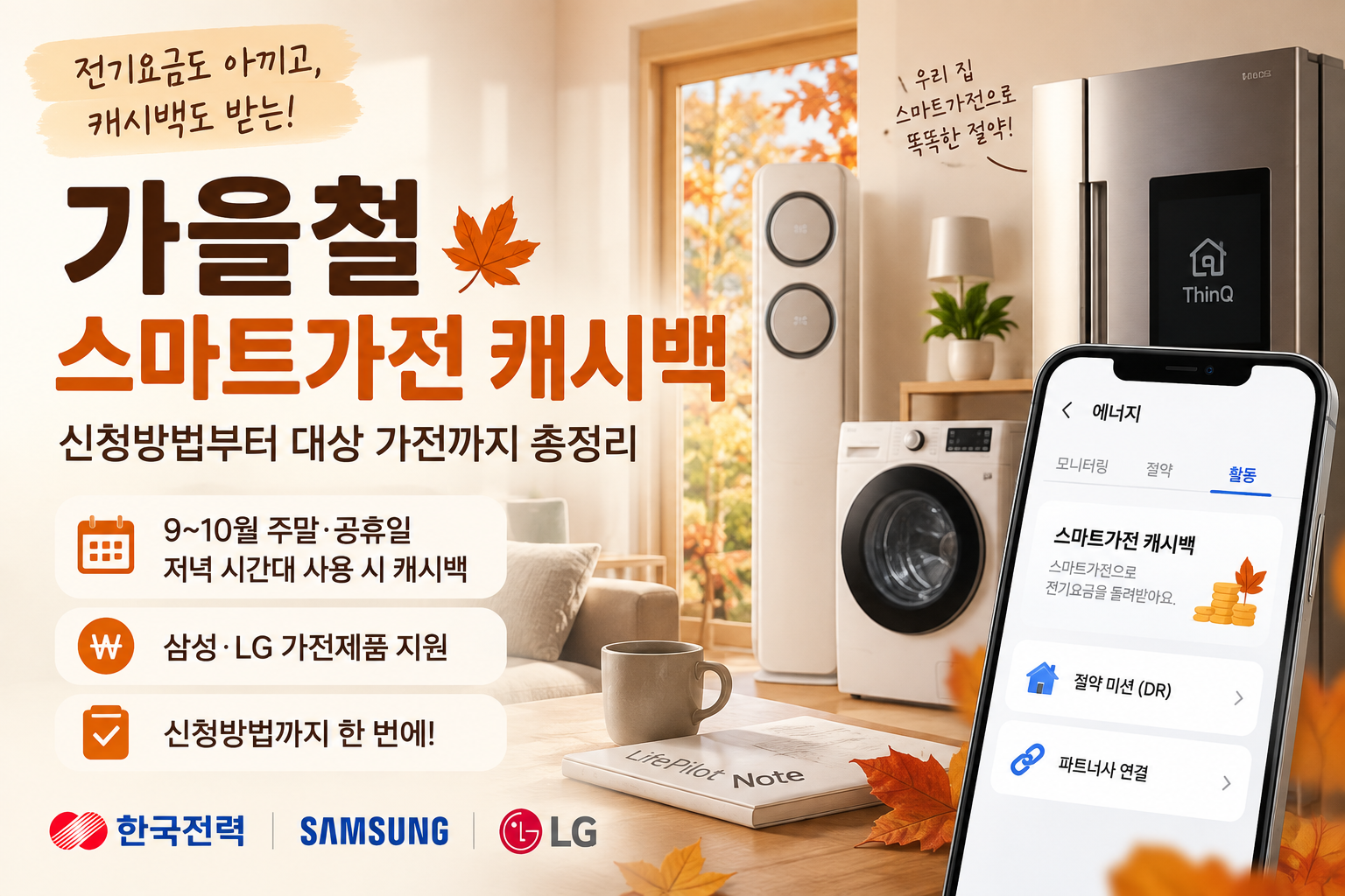 2026 스마트가전 캐시백 신청방법 | 삼성·LG 가전 낮에 쓰면 전기요금 환급